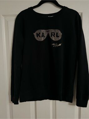 Karl Lagerfeld black lightweight sweatshirt gold bling sunglasses size XS